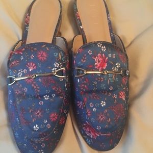 Blue floral mules